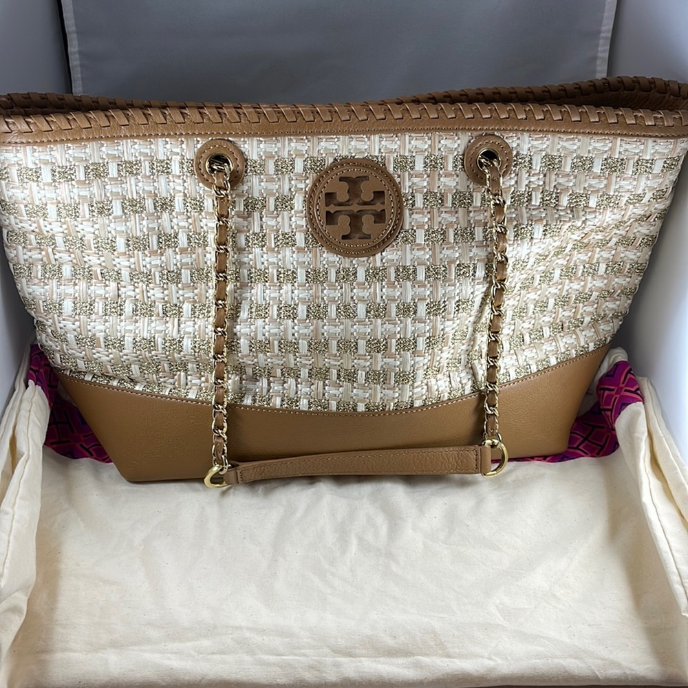 Tory Burch Brown and Gold Tote
